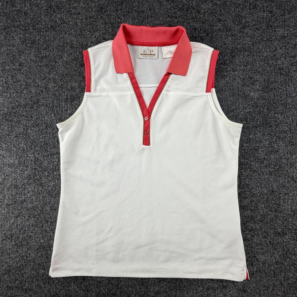 EP Pro Tour Tech Polo Shirt Womens Medium White Red Sleeveless Golf Activewear